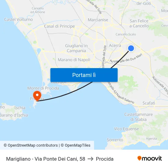 Marigliano - Via Ponte Dei Cani, 58 to Procida map