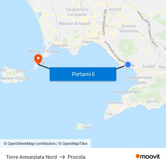 Torre Annunziata Nord to Procida map