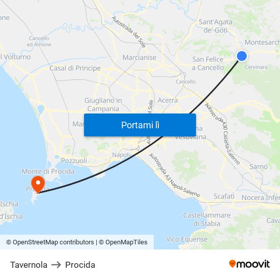 Tavernola to Procida map