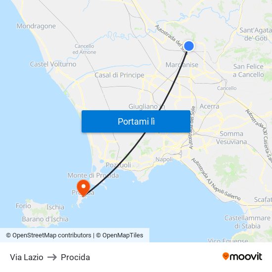 Via Lazio to Procida map