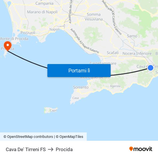 Cava De' Tirreni FS to Procida map