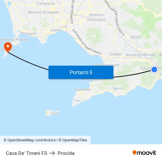 Cava De' Tirreni FS to Procida map