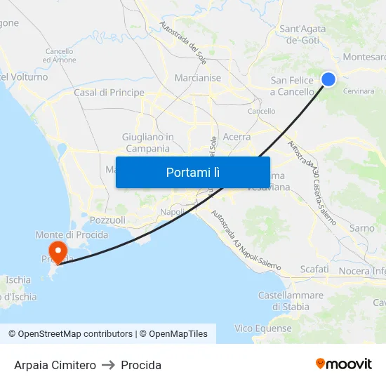 Arpaia Cimitero to Procida map