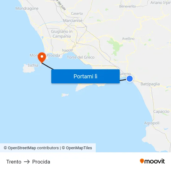 Trento to Procida map