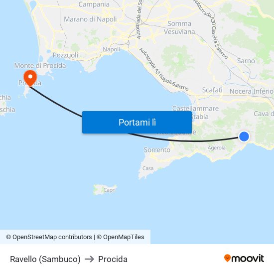 Ravello (Sambuco) to Procida map