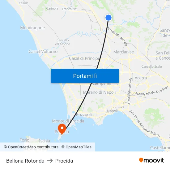 Bellona Rotonda to Procida map