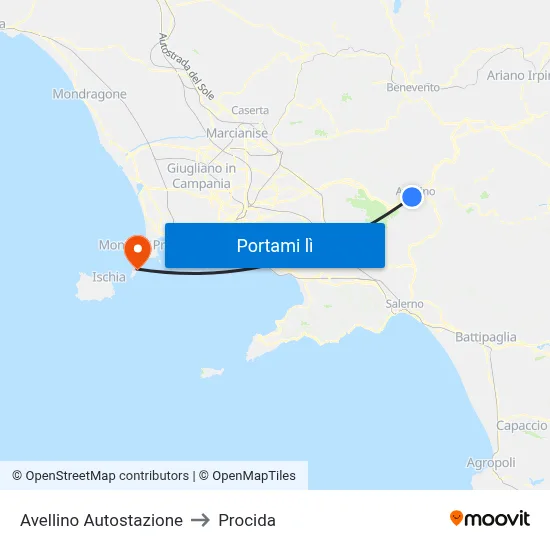 Avellino Autostazione to Procida map