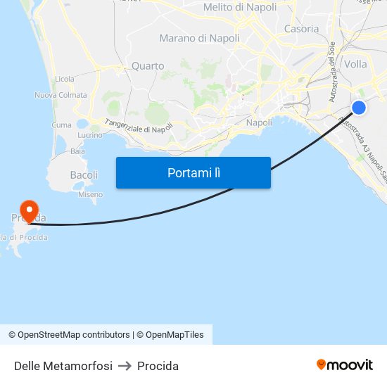 Delle Metamorfosi to Procida map