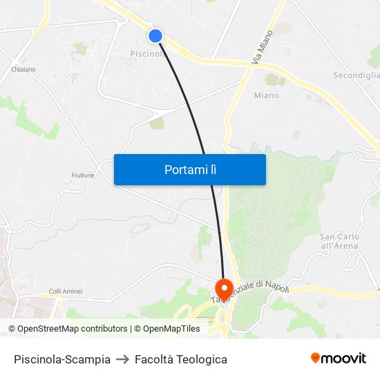 Piscinola-Scampia to Facoltà Teologica map