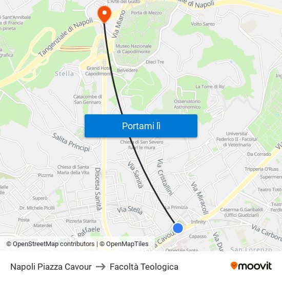 Napoli Piazza Cavour to Facoltà Teologica map