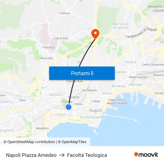 Napoli Piazza Amedeo to Facoltà Teologica map