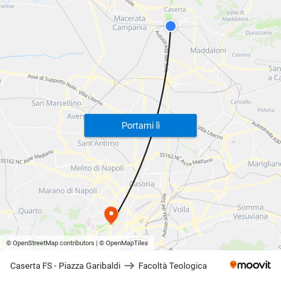 Caserta FS - Piazza Garibaldi to Facoltà Teologica map