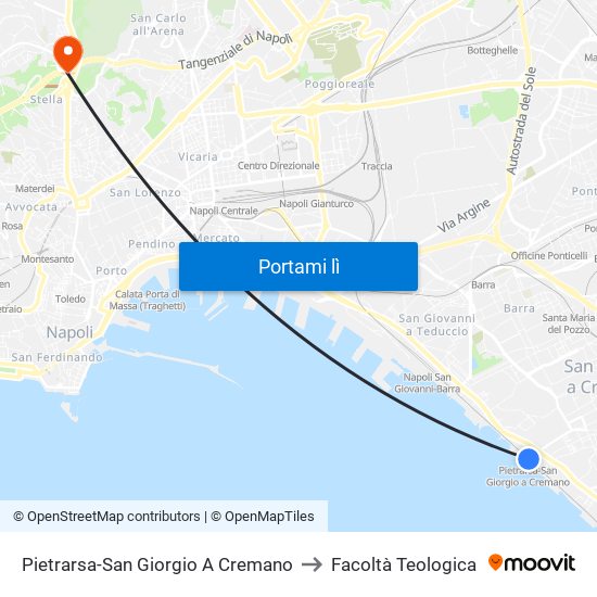 Pietrarsa-San Giorgio A Cremano to Facoltà Teologica map