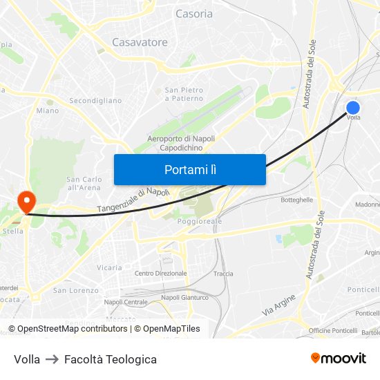 Volla to Facoltà Teologica map