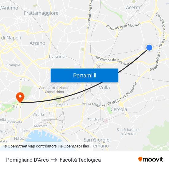 Pomigliano D'Arco to Facoltà Teologica map