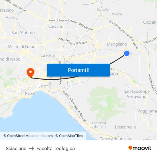 Scisciano to Facoltà Teologica map