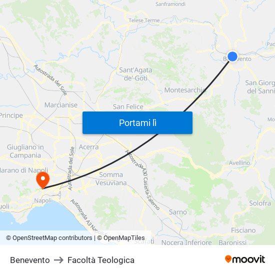 Benevento to Facoltà Teologica map