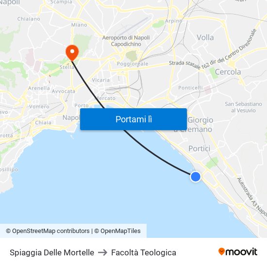 Spiaggia Delle Mortelle to Facoltà Teologica map