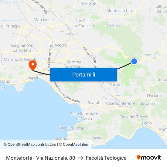 Monteforte - Via Nazionale, 80 to Facoltà Teologica map