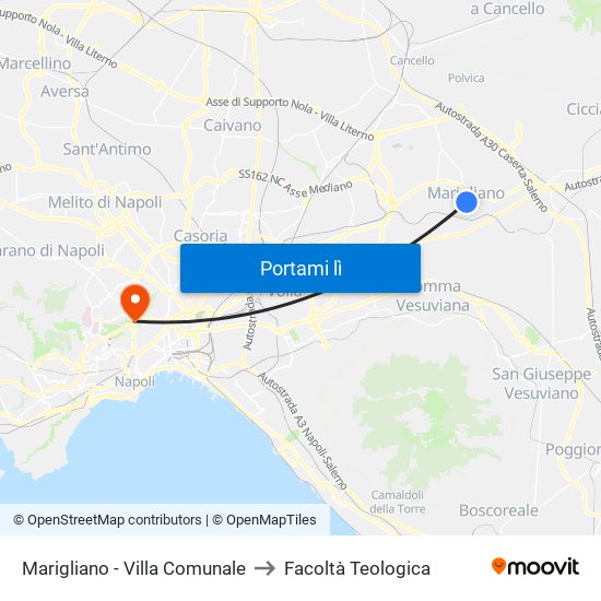 Marigliano - Villa Comunale to Facoltà Teologica map
