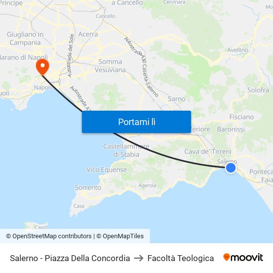 Salerno - Piazza Della Concordia to Facoltà Teologica map