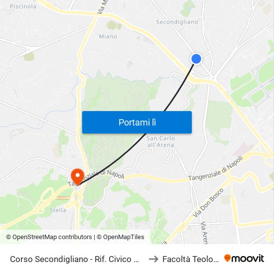 Corso Secondigliano - Rif. Civico N° 149 F to Facoltà Teologica map