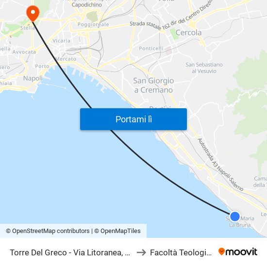 Torre Del Greco - Via Litoranea, 70 to Facoltà Teologica map