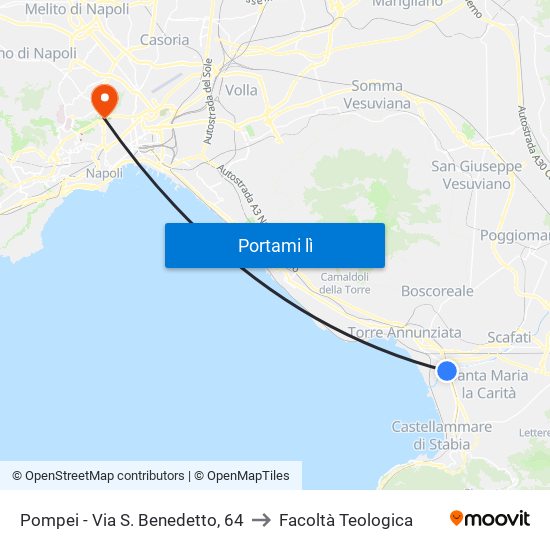 Pompei - Via S. Benedetto, 64 to Facoltà Teologica map