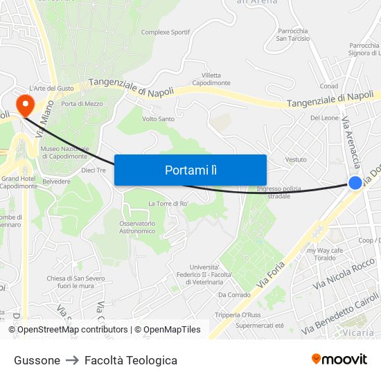 Gussone to Facoltà Teologica map