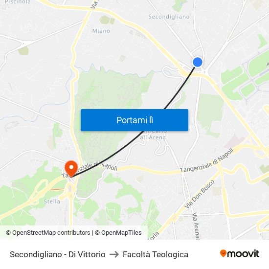 Secondigliano - Di Vittorio to Facoltà Teologica map