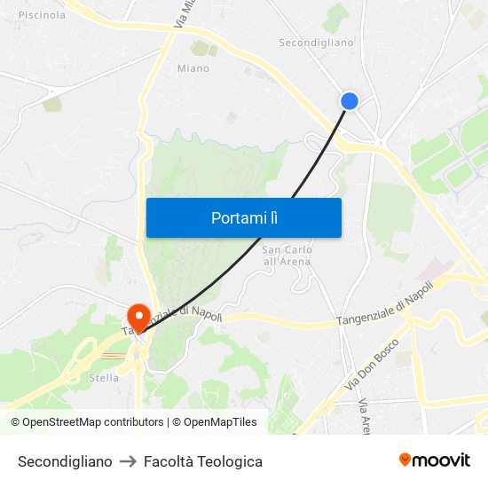 Secondigliano to Facoltà Teologica map