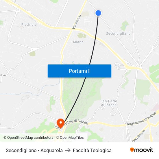 Secondigliano - Acquarola to Facoltà Teologica map