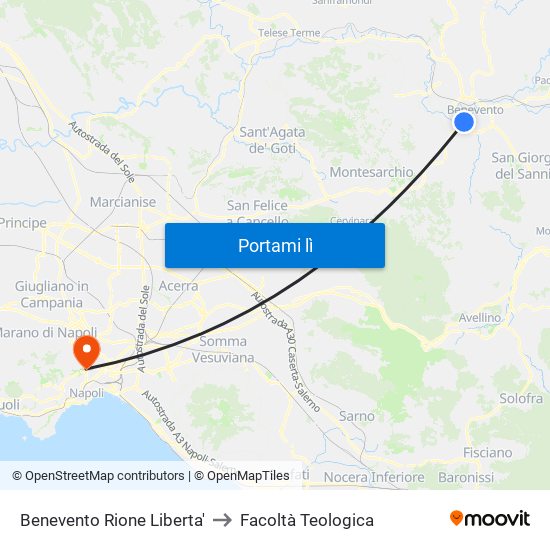 Benevento Rione Liberta' to Facoltà Teologica map