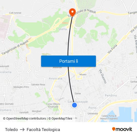 Toledo to Facoltà Teologica map