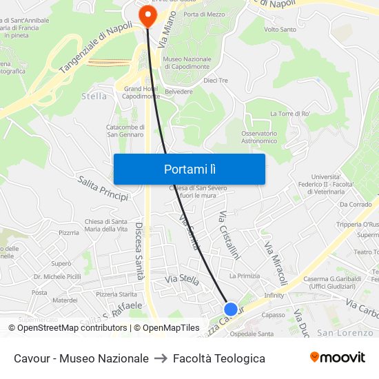 Cavour - Museo Nazionale to Facoltà Teologica map