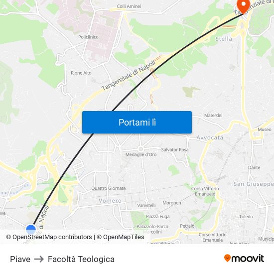 Piave to Facoltà Teologica map