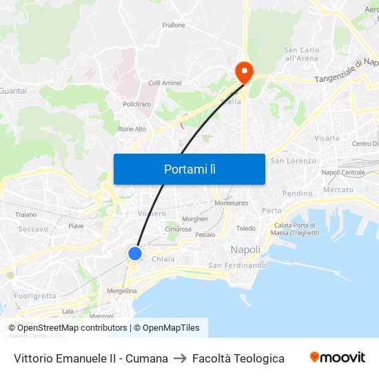 Vittorio Emanuele II - Cumana to Facoltà Teologica map