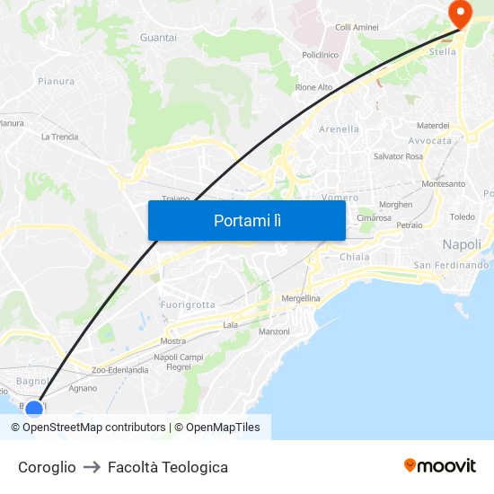 Coroglio to Facoltà Teologica map