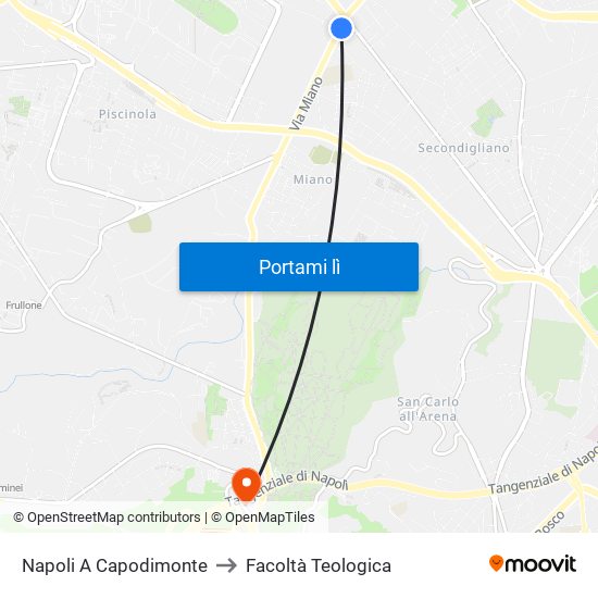 Napoli A Capodimonte to Facoltà Teologica map