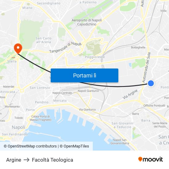 Argine to Facoltà Teologica map