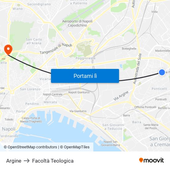 Argine to Facoltà Teologica map