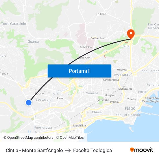 Cintia - Monte Sant'Angelo to Facoltà Teologica map