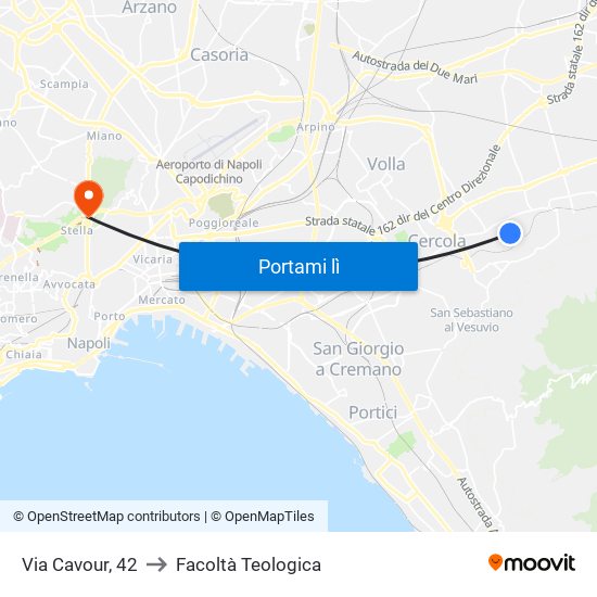 Via Cavour, 42 to Facoltà Teologica map