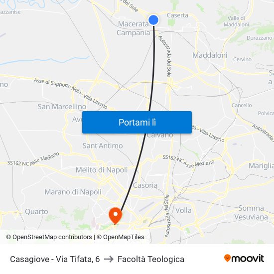 Casagiove - Via Tifata, 6 to Facoltà Teologica map