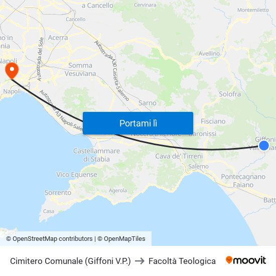 Cimitero Comunale (Giffoni V.P.) to Facoltà Teologica map