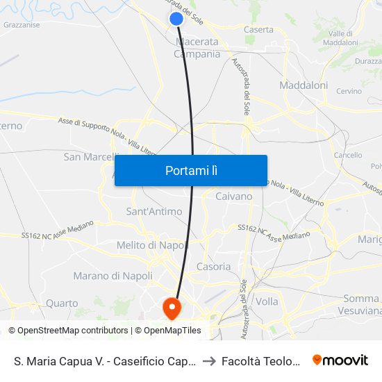 S. Maria Capua V. - Caseificio Capuano to Facoltà Teologica map