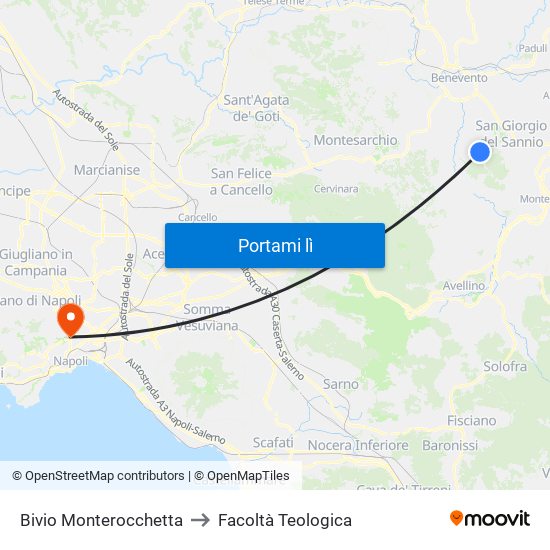 Bivio Monterocchetta to Facoltà Teologica map