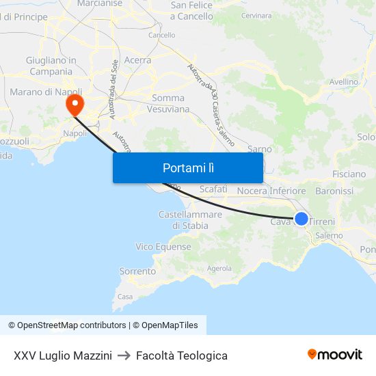 XXV Luglio Mazzini to Facoltà Teologica map
