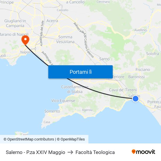 Salerno - P.za XXIV Maggio to Facoltà Teologica map