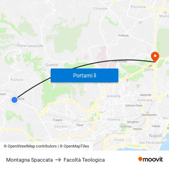 Montagna Spaccata to Facoltà Teologica map